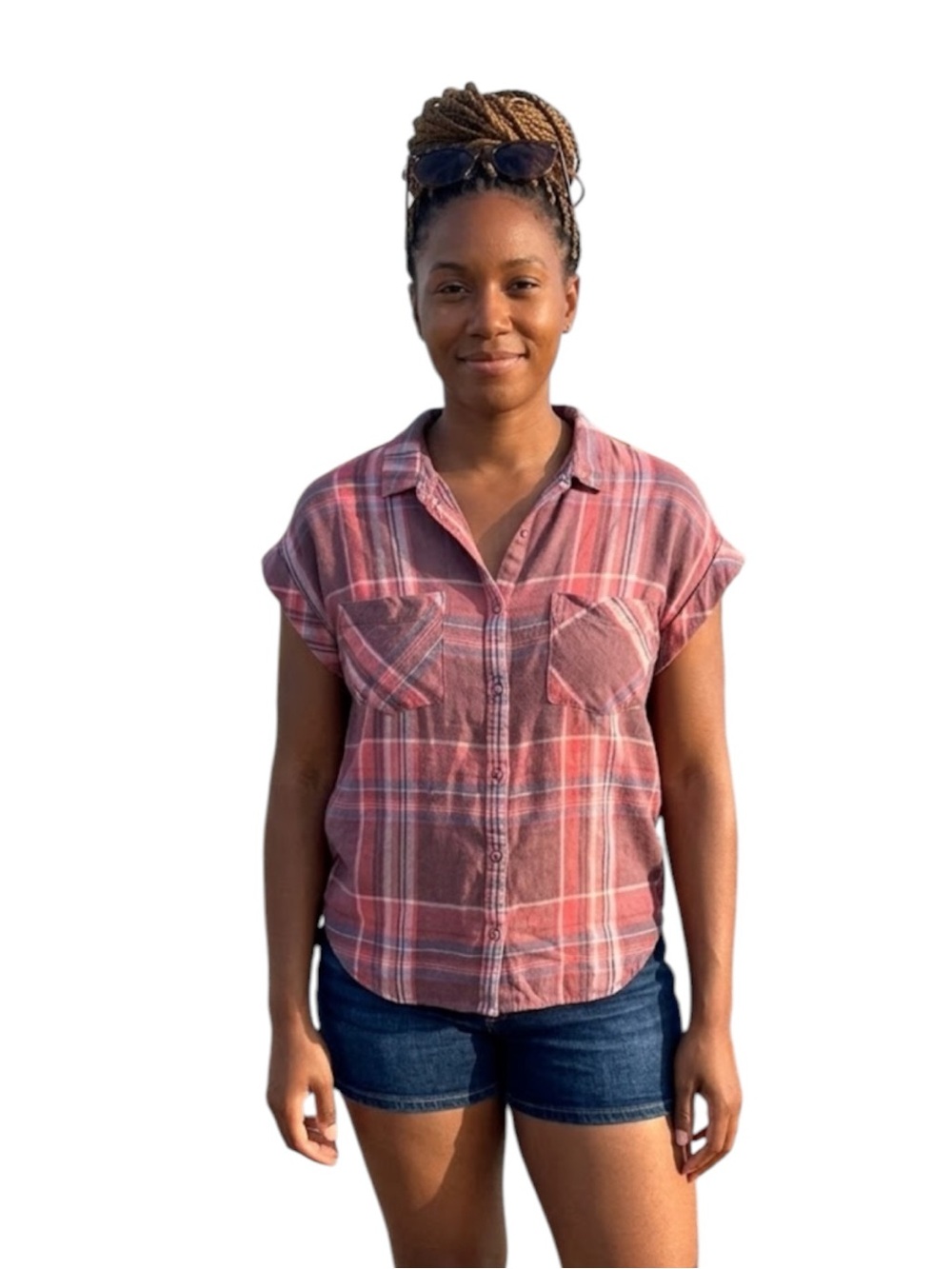 Cloth & Stone Pink Plaid Short-Sleeve Button-Up Shirt Size M